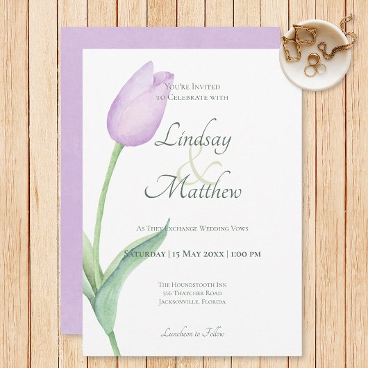 Lavender Tulip Solo Lila Moderne Hochzeit Einladung