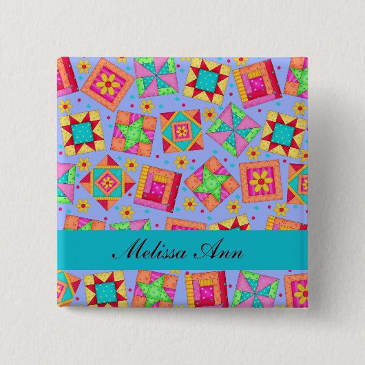 Lavender Turquoise Patchwork Quilt Name Abzeichen Button (Vorderseite)