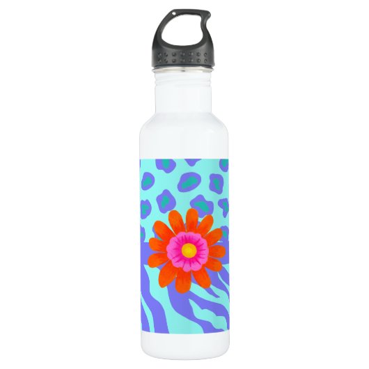 Lavender & Turquoise Zebra & Cheetah Orange Blume Trinkflasche (Vorderseite)