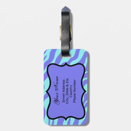 Lavender & Turquoise Zebra & Cheetah Skin Custom Gepäckanhänger (Rückseite vertikal)