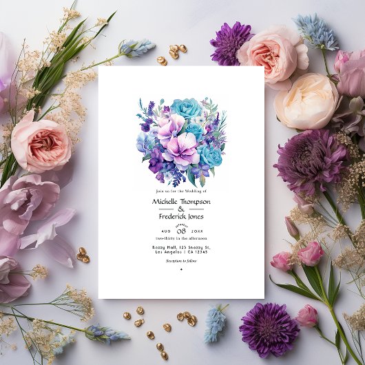 Lavender und Aqua Floral Wedding Einladung