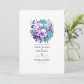 Lavender und Aqua Floral Wedding Einladung (Stehend Vorderseite)