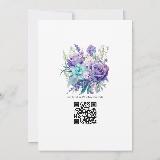 Lavender und Aqua Floral Wedding Einladung (Rückseite)