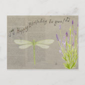Lavender und Dragonfly Happy Birthday Postkarte (Vorderseite)