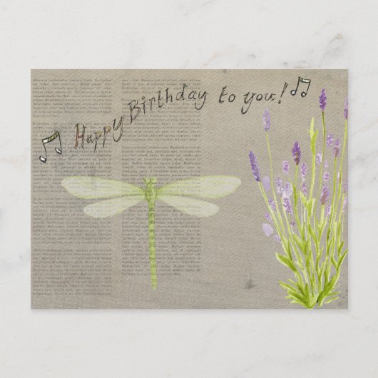 Lavender und Dragonfly Happy Birthday Postkarte (Vorderseite)