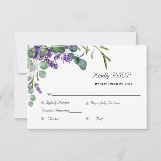 Lavender und Eucalyptus Elegant Wedding RSVP Karte (Vorderseite)