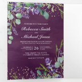 Lavender und Eucalyptus Lila QR Code Wedding Dreifach Gefaltete Einladung (Innen Erste Seite)
