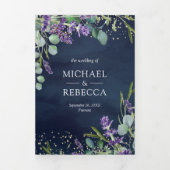 Lavender und Eucalyptus Navy Blue QR Code Wedding Dreifach Gefaltete Einladung (Cover)