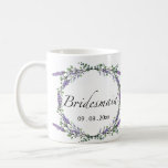 Lavender und Eukalyptus Bridesmaid Kaffeetasse<br><div class="desc">Ein romantisches und elegantes Design mit dem Wort "Brautjungfrau",  gerahmt von Eukalyptus und Lavendel in Aquarell.</div>