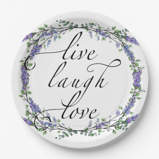 Lavender und Eukalyptus Live Laugh Liebe Pappteller (Vorderseite)