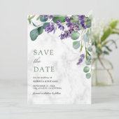 Lavender und Eukalyptus White Marble Wedding Save The Date (Stehend Vorderseite)