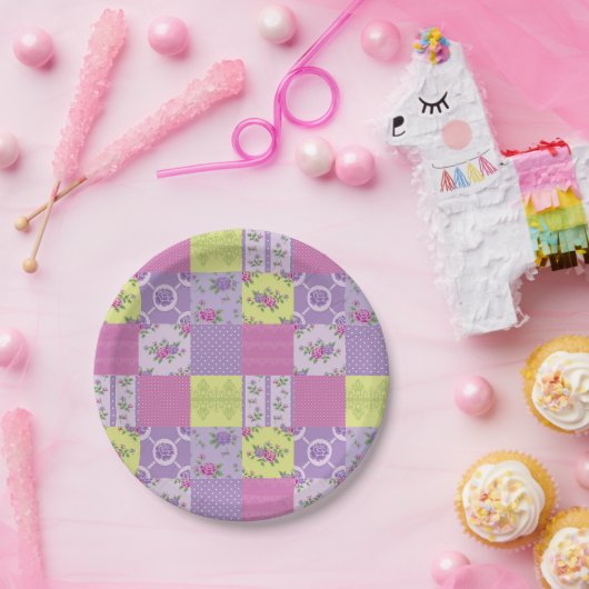 Lavender und Gelbes Muster Quilt-Muster Pappteller (Party)