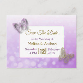 Lavender und Gold Butterfly Save the Dates Wedding Ankündigungspostkarte