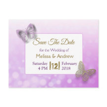 Lavender und Gold Butterfly Save the Dates Wedding