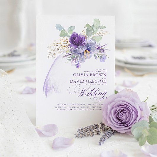 Lavender und Gold Elegante Moderne Boho Hochzeit Einladung