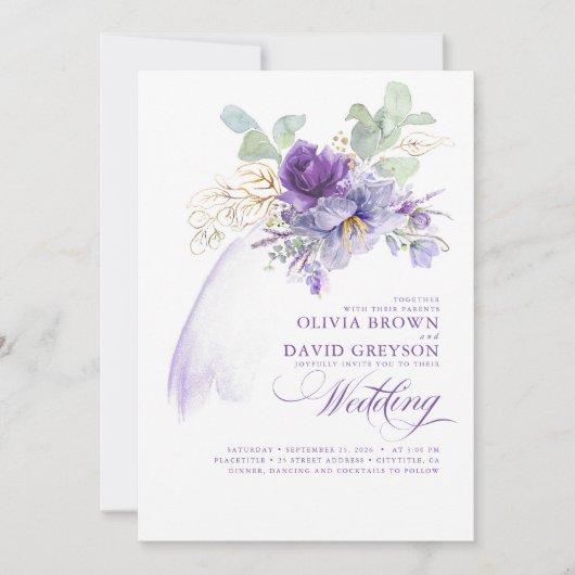 Lavender und Gold Elegante Moderne Boho Hochzeit Einladung (Vorderseite)