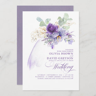 Lavender und Gold Elegante Moderne Boho Hochzeit Einladung