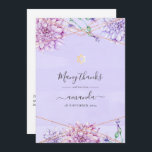 Lavender und Gold Floral Geometric Bat Mitzvah Dankeskarte<br><div class="desc">Pastel Lavendel und Imitate Gold Glitzer geometrische Fledermaus Mitzvah danke Karte mit Akzenten von blau und ätherisch grün.</div>