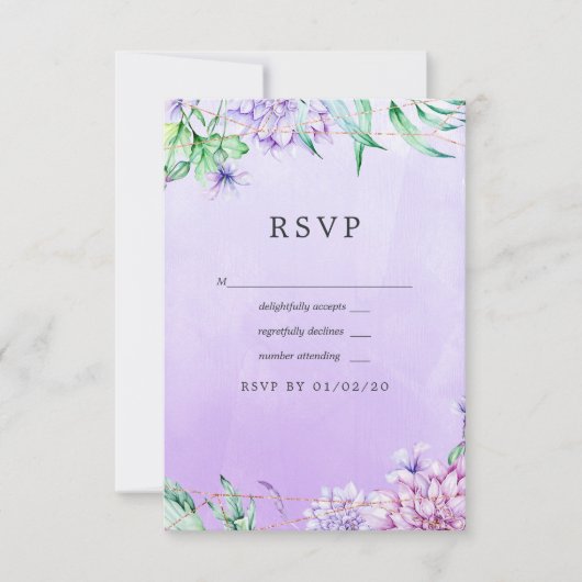 Lavender und Gold Floral Geometric Wedding RSVP Karte (Vorderseite)