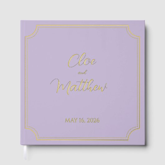Lavender und Gold Script Classic Wedding Gästebuch (Vorderseite)