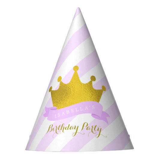 Lavender und Gold Tiara Princess Birthday Partyhütchen (Vorderseite)