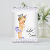 Lavender und Gray Baby Dusche Vielen Dank Dankeskarte (Stehend Vorderseite)