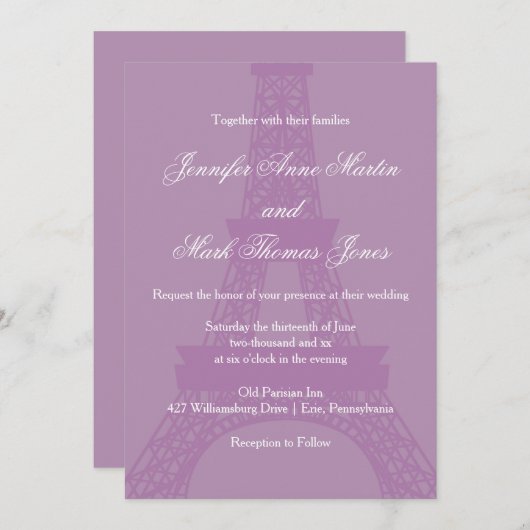 Lavender und Lila Pariser Eiffelturm Einladung (Vorne/Hinten)