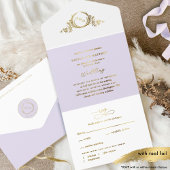 Lavender und Real Gold Foil Monogram Wedding All-in-One-Einladung