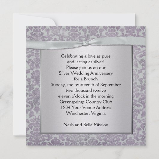 Lavender und Silver Damask 25. Hochzeit Anniversar Einladung (Vorderseite)
