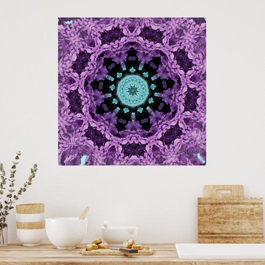 Lavender und Türkis Leaf Mandala Poster (Küche)