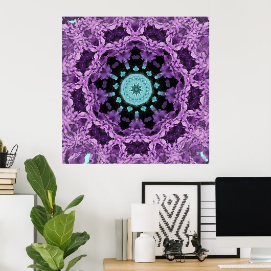 Lavender und Türkis Leaf Mandala Poster (Heimbüro)