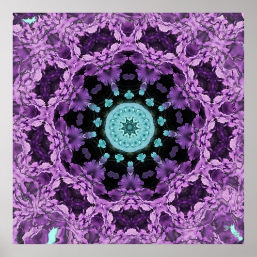 Lavender und Türkis Leaf Mandala Poster (Vorne)