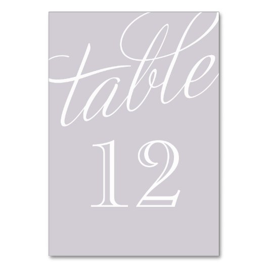 Lavender und White Elegante Script-Tischnummern Tischnummer (Rückseite)