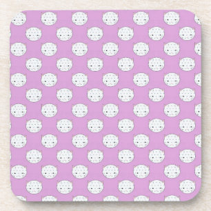 Lavender und White Kitty Faces Muster Polka Dots Getränkeuntersetzer