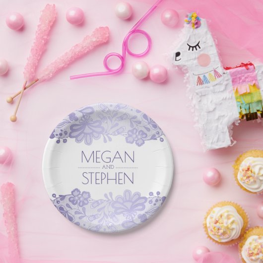 Lavender und White Lace Floral Elegante Hochzeit Pappteller (Party)