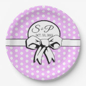 Lavender und White Polka Dot White Bow personalisi Pappteller (Vorderseite)