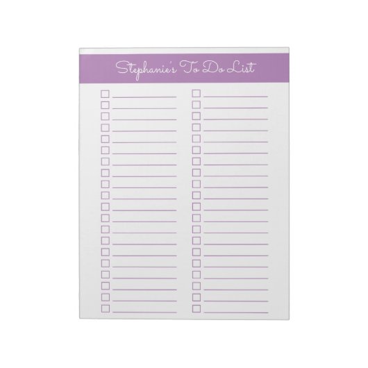 Lavender Vertical 8.5x11 Two Column Checklist Notizblock (Rotiert)