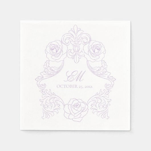 Lavender Victorian Crest Monogram Wedding Serviette (Vorderseite)