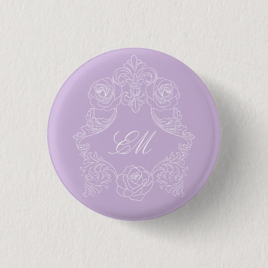 Lavender Victorian Crest Wedding Monogram Button (Vorderseite)