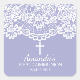 Lavender Vintag Lace First Holy Communion Sticker