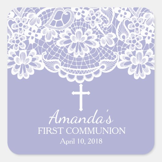 Lavender Vintag Lace First Holy Communion Sticker (Vorderseite)