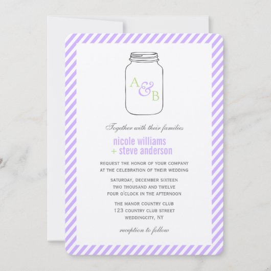 Lavender Vintag Mason Jar Monogram Wedding Einladung (Vorderseite)