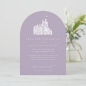 Lavender Vintage Castle Arch Wedding Einladung (Stehend Vorderseite)