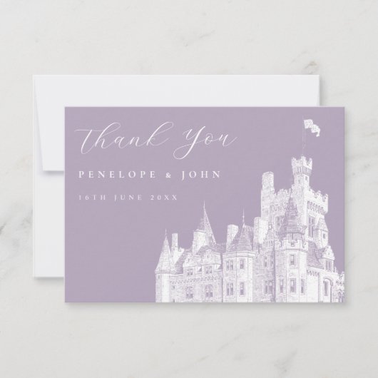 Lavender Vintage Castle Destination Wedding Dankeskarte (Vorderseite)