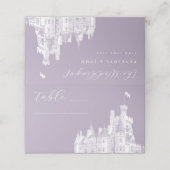 Lavender Vintage Castle Illustration Wedding Platzkarte (Außenseite Aufgefaltet)