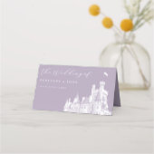 Lavender Vintage Castle Illustration Wedding Platzkarte (Rückseite)