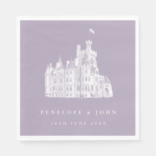 Lavender Vintage Castle Illustration Wedding Serviette (Vorderseite)