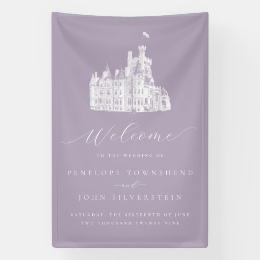 Lavender Vintage Castle Wedding Welcome Banner (Vertikal)