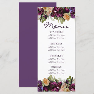 Lavender Vintage florale Elegante Wedding Menu Menükarte