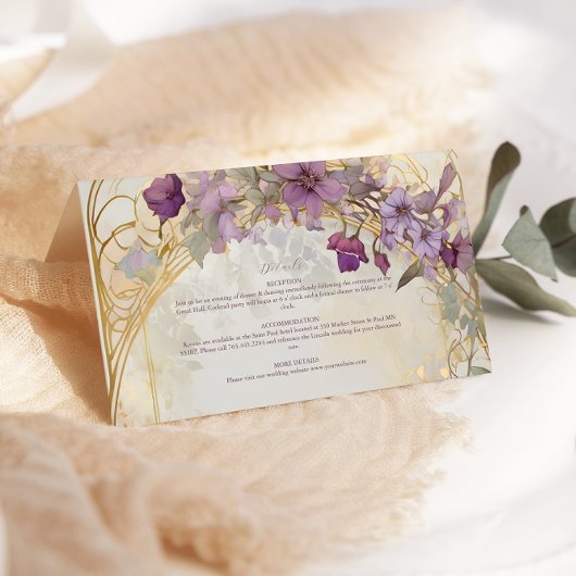 Lavender Vintage Wedding Art Nouveau Mucha Begleitkarte